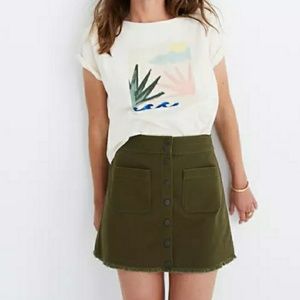 Madewell Green Cut-off Denim Button Up Skirt
